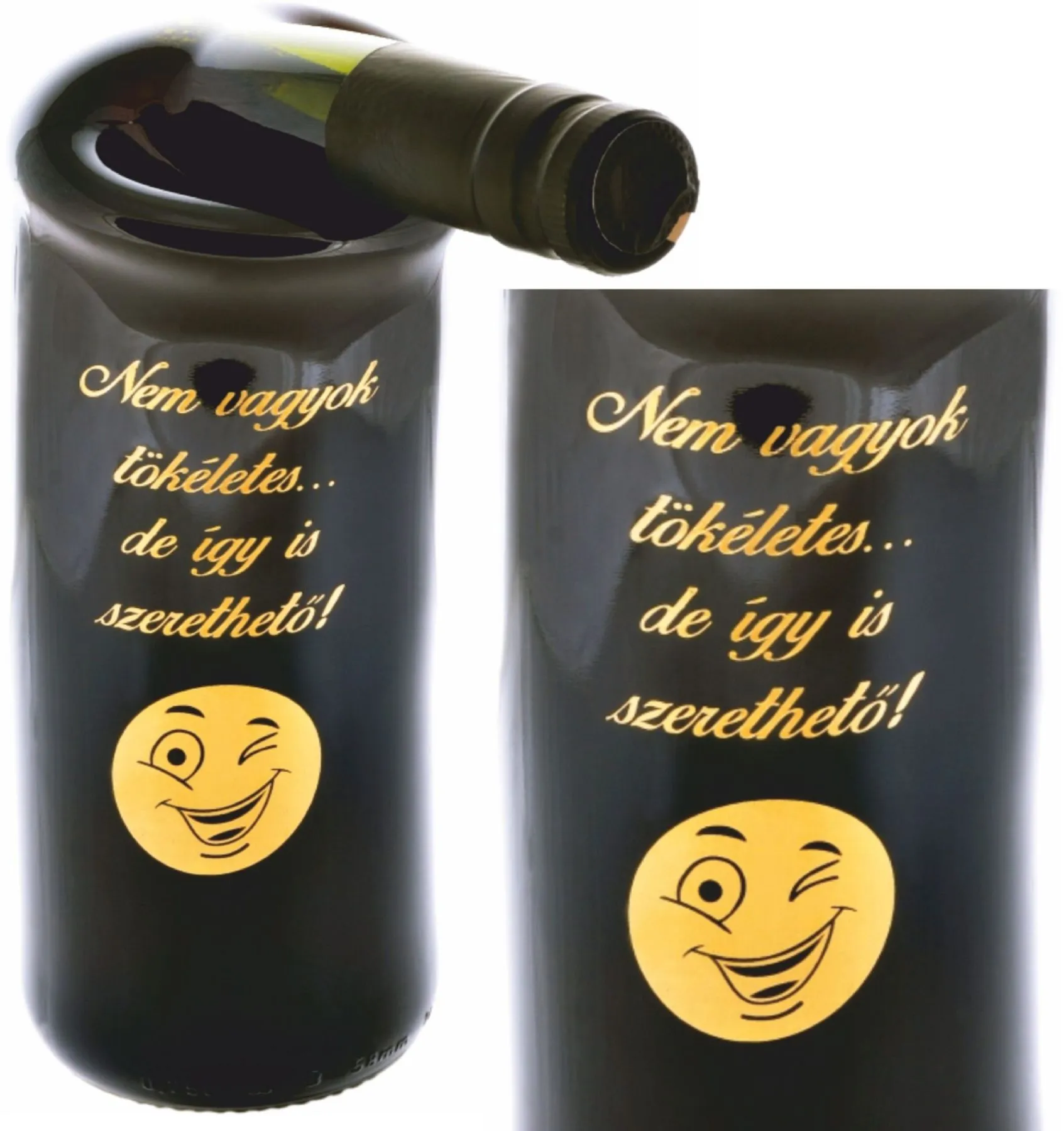 Cabernet Sauvignon ferdenyakú palack "Nem vagyok tökéletes" felirattal