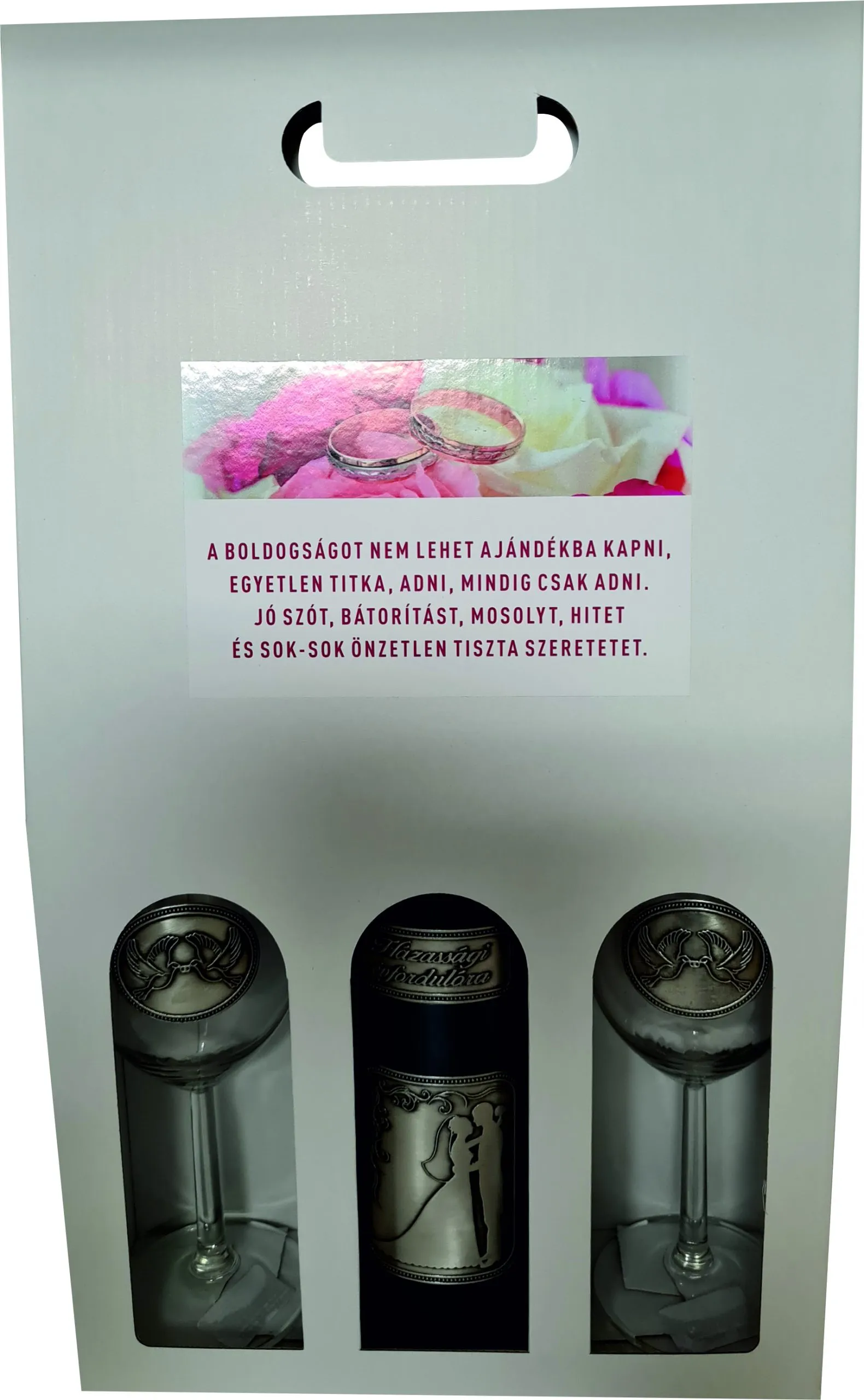 Hármas díszdoboz "Boldogságot nem lehet ..." fémcímkés Cabernet Sauvignon-al"