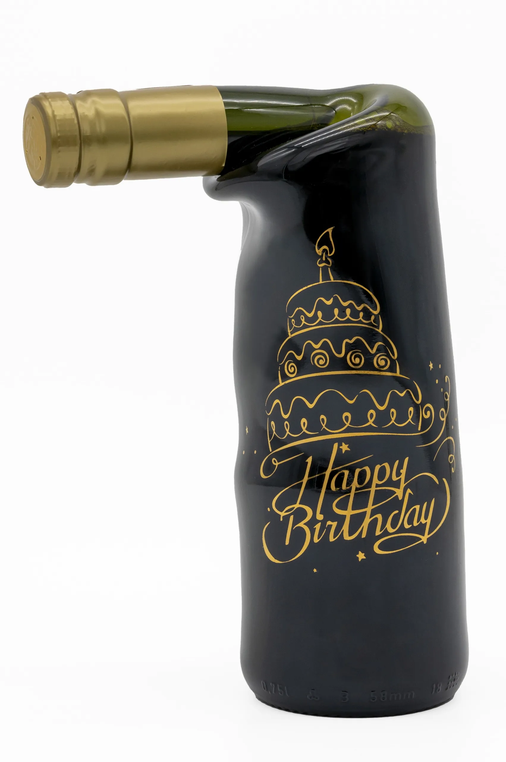 Ferdenyakú palack "Happy Birthday" felirattal